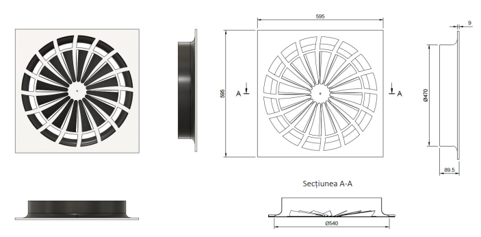 Difuzor Arhitectural HELIO 595 x 595mm – Difuzor Turbionar pentru Ventilație
