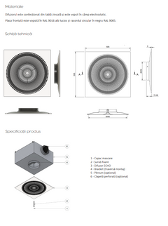 Difuzor Arhitectural Pătrat 595x595mm cu Perforații Circulare - Model ECHO