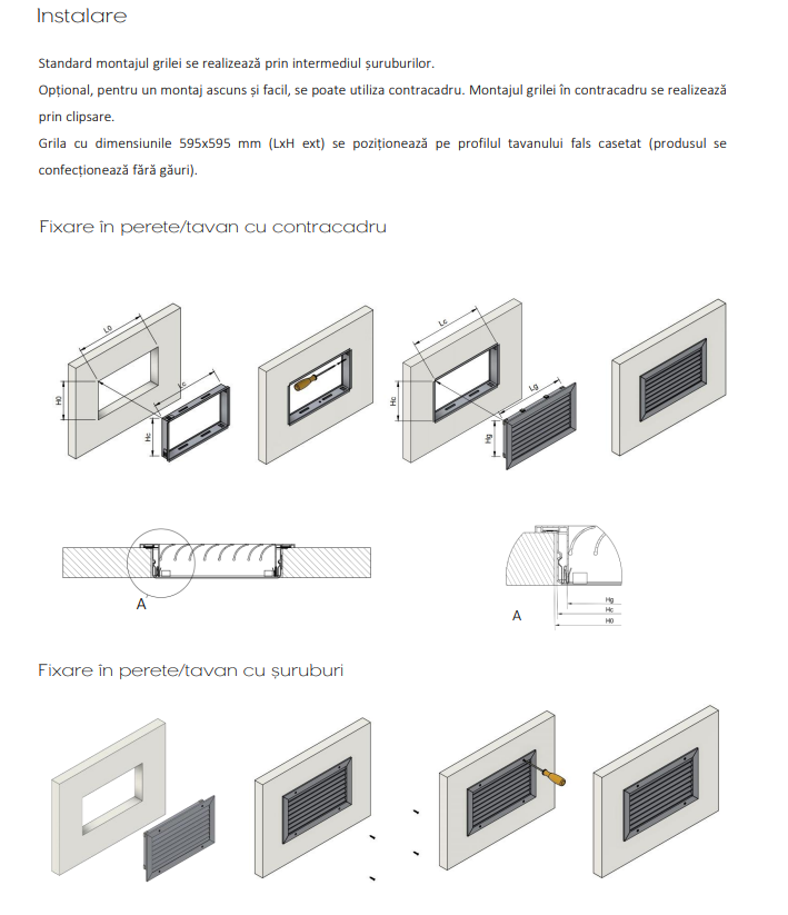Grila Aspiratie din Aluminiu cu Lamele Fixe la 45° SD - Ventilatie si Recirculare Aer