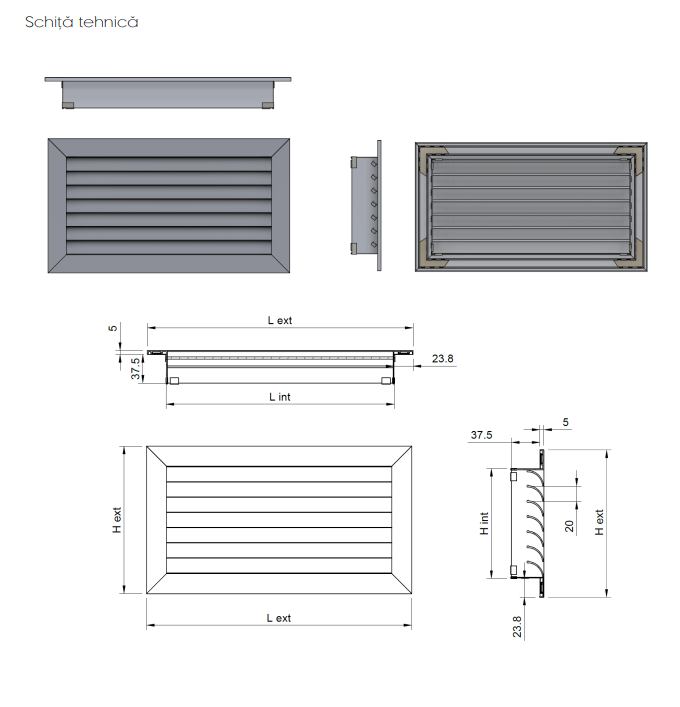 Grila Aspiratie din Aluminiu cu Lamele Fixe la 45° SD - Ventilatie si Recirculare Aer