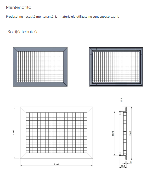 Grila de Aspiratie din Aluminiu cu Miez Tip Fagure EG-0 - Ventilatie si Recirculare Aer