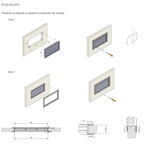 Grila de Transfer din Aluminiu pentru Usi TG - Lamele Opace anti-vizibilitate in forma de V