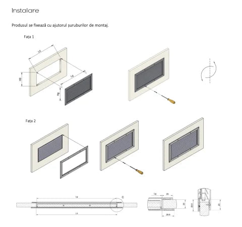 Grila de Transfer Subtire din Aluminiu pentru Usi TG-S - Lamele Opace in V pentru Usi de 20 mm
