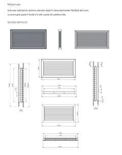 Grila de Transfer Subtire din Aluminiu pentru Usi TG-S - Lamele Opace in V pentru Usi de 20 mm