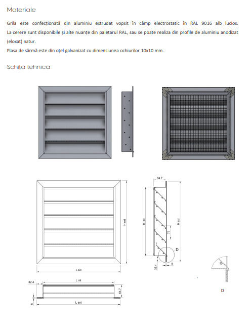 Grila de Ventilatie pentru Exterior Antiploaie WPL - Aluminiu cu Plasa de Otel