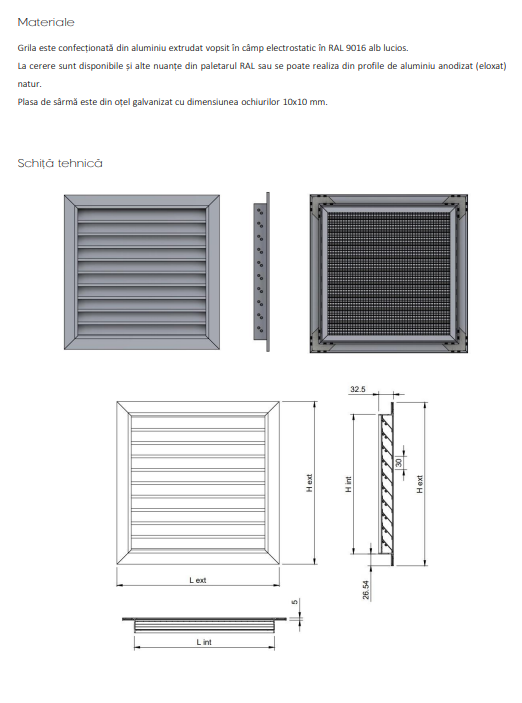Grila de Ventilatie pentru Exterior Antiploaie WPL-S - Aluminiu cu Plasa de Otel