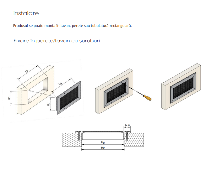 Grila de Ventilatie si Mascare din Tabla Expandata cu Racord RP-R - Rama Aluminiu