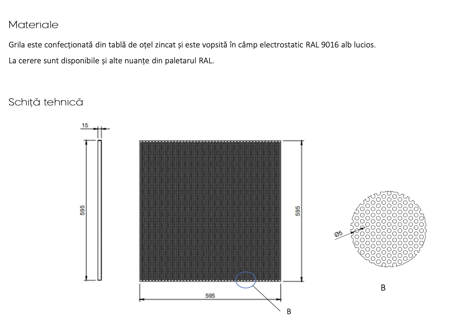 Grila Perforata din Otel pentru Tavan Casetat PF 595x595 mm - Introducere si Evacuare Aer