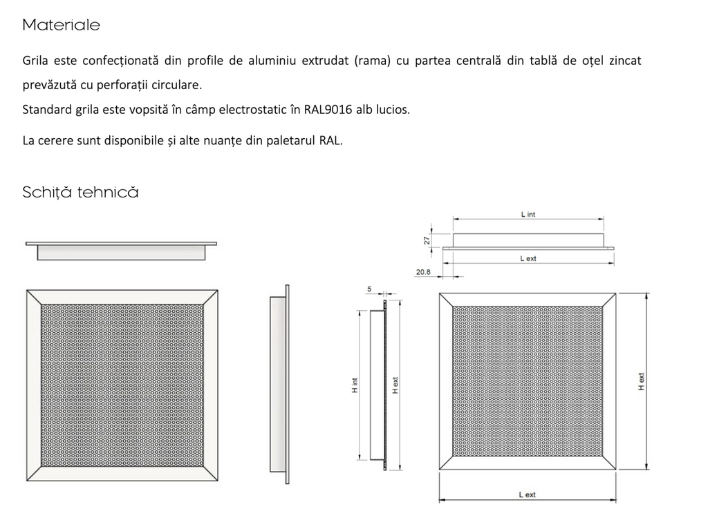 Grila Perforata Rectangulara din Aluminiu PF-F - Introducere si Evacuare Aer