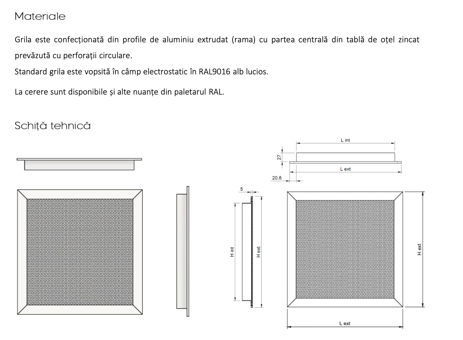 Grila Perforata Rectangulara din Aluminiu PF-F - Introducere si Evacuare Aer