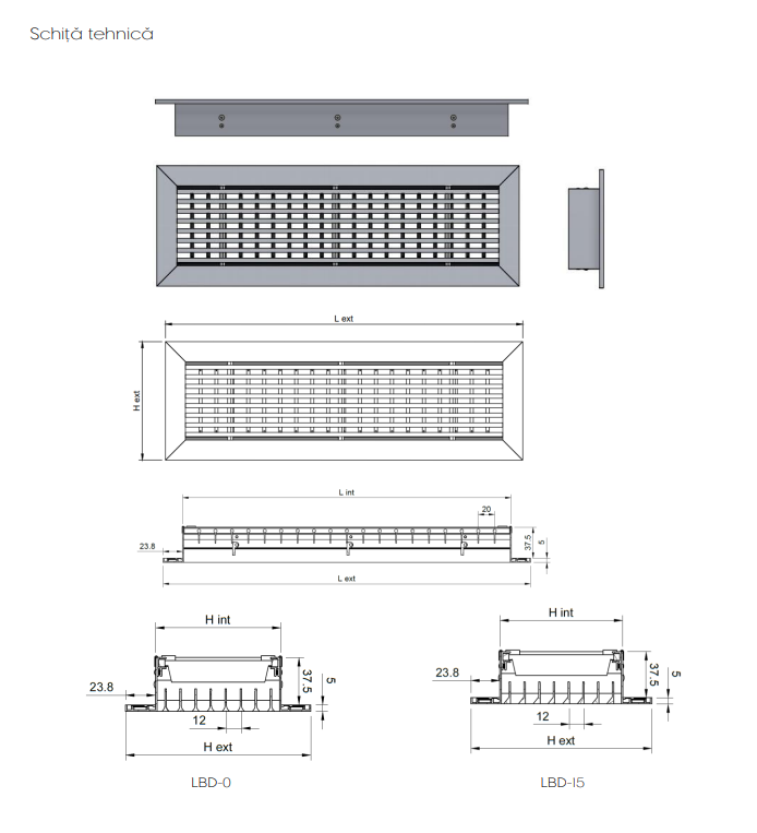 Grilă Liniară Decor cu Lamele Fixe 0° din Aluminiu și Dublu Deflector — Grilă Ventilație Liniară