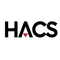 The logo for HACS, featuring the letters 'HACS' in bold black font with a small red inverted triangle pointing down between the 'A' and 'C' letters, set against a plain white background.