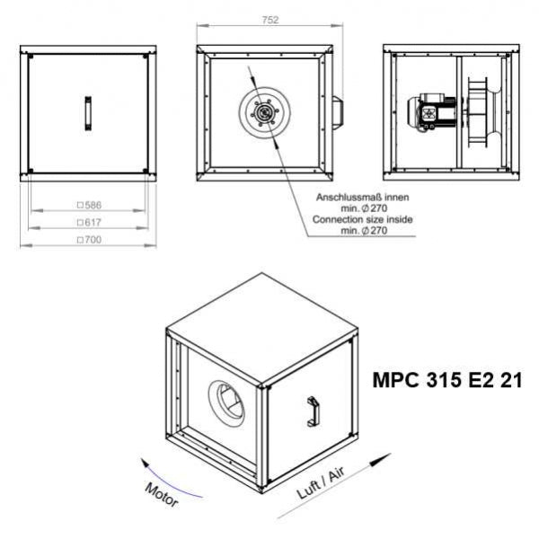 Dimensiuni ventilator hota Ruck MPC 315 E2 21 | Cod 137456