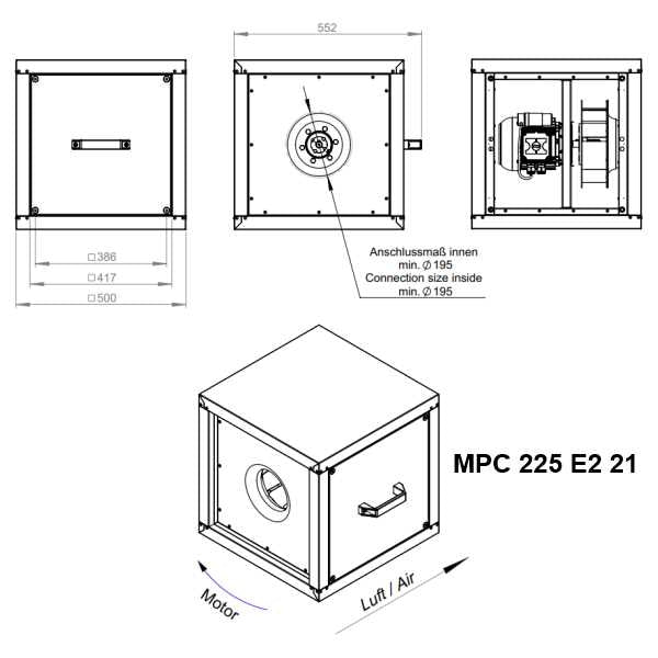 Dimensiuni ventilator hota Ruck MPC 225 E2 21 | Cod 137881