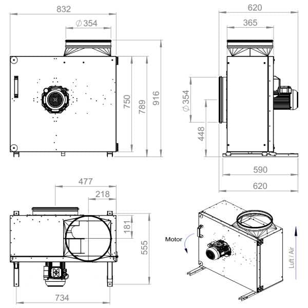 Dimensiuni ventilator extractie bucatarie (hota) Ruck MPS 400 E4 21 | Cod 138005