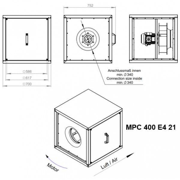 Dimensiuni ventilator hota Ruck MPC 400 E4 21 | Cod 138007