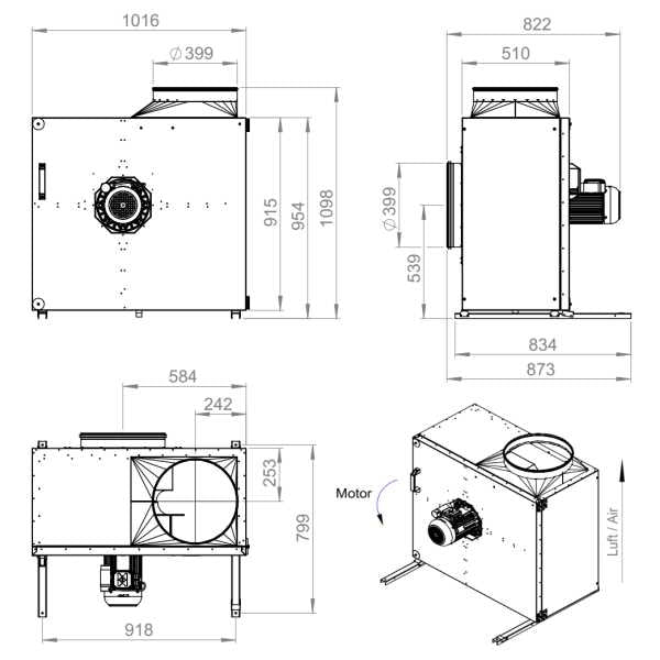 Dimensiuni ventilator extractie bucatarie (hota) Ruck MPS 500 E4 21 | Cod 138045