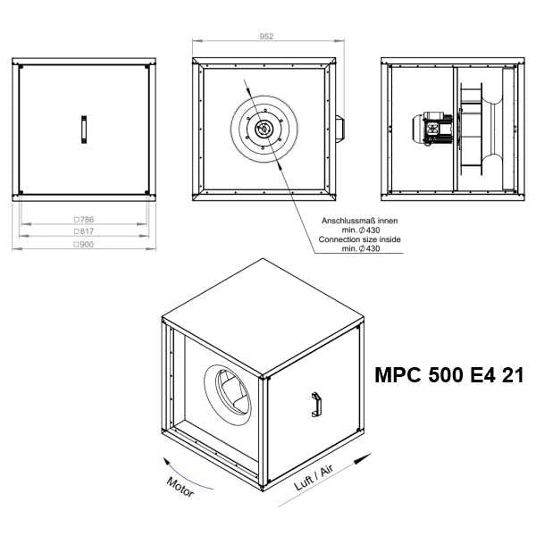 Dimensiuni ventilator hota Ruck MPC 500 E4 21 | Cod 138047