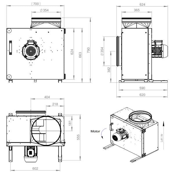 Dimensiuni ventilator extractie bucatarie (hota) Ruck MPS 315 D4 30 | Cod 140696