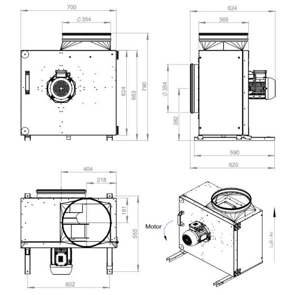 Dimensiuni ventilator extractie bucatarie (hota) Ruck MPS 355 D4 30 | Cod 140700
