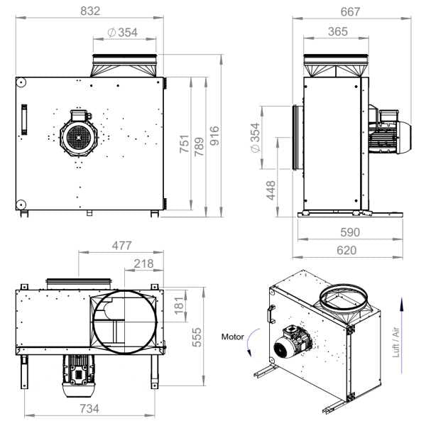Dimensiuni ventilator extractie bucatarie (hota) Ruck MPS 450 D4 30 | Cod 140704