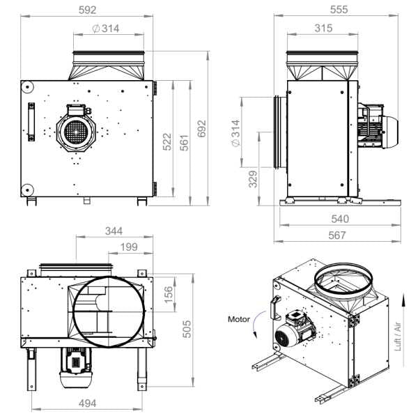 Dimensiuni ventilator extractie bucatarie (hota) Ruck MPS 280 D2 30 | Cod 140714