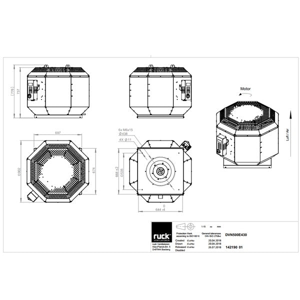 Dimensiuni ventilator de acoperis Ruck DVN 500 E4 30 — cod RUCK 142190