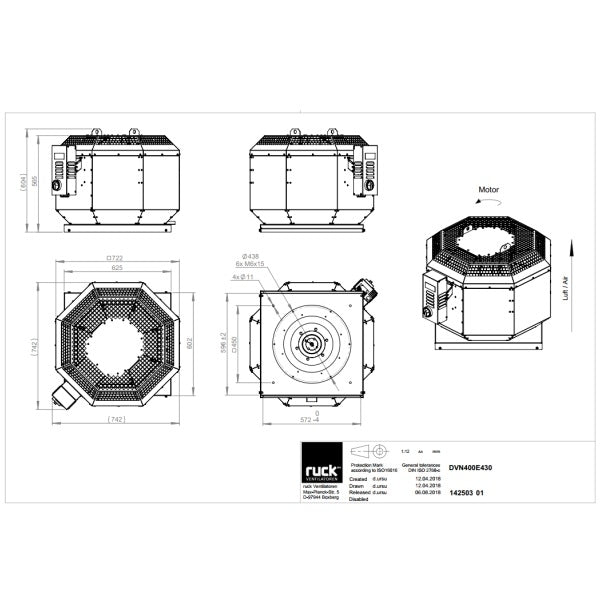 Dimensiuni ventilator de acoperis Ruck DVN 400 E4 30 — cod RUCK 142503