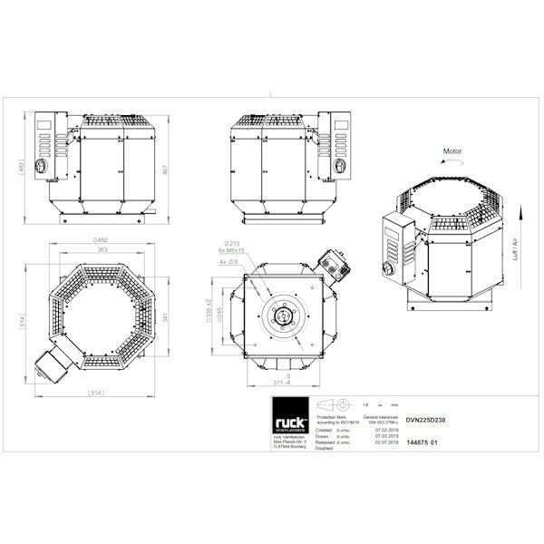 Dimensiuni ventilator de acoperis Ruck DVN 225 D2 30 — cod RUCK 144875