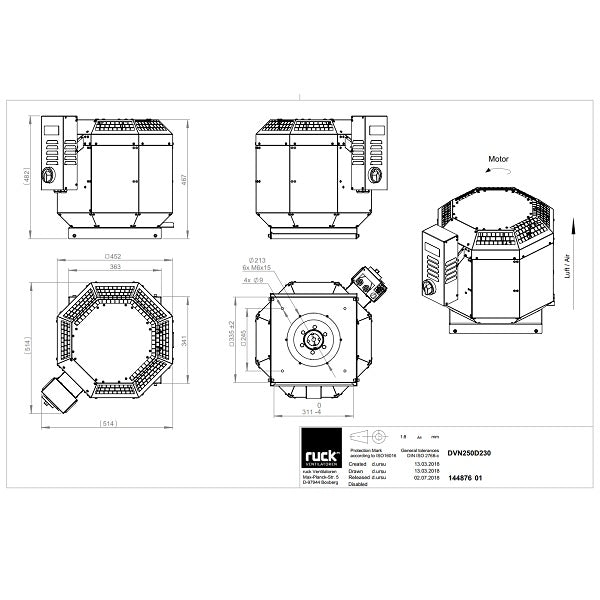 Dimensiuni ventilator de acoperis Ruck DVN 250 D2 30 — cod RUCK 144876