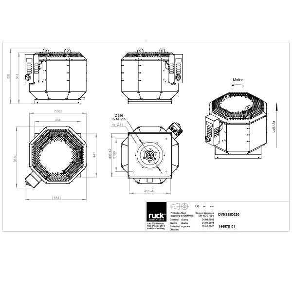Dimensiuni ventilator de acoperis Ruck DVN 315 D2 30 — cod RUCK 144878