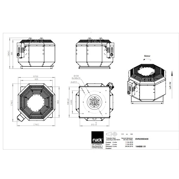 Dimensiuni ventilator de acoperis Ruck DVN 355 D4 30 — cod RUCK 144880