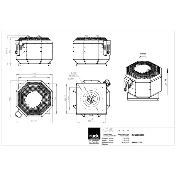 Dimensiuni ventilator de acoperis Ruck DVN 400 D4 30 — cod RUCK 144881