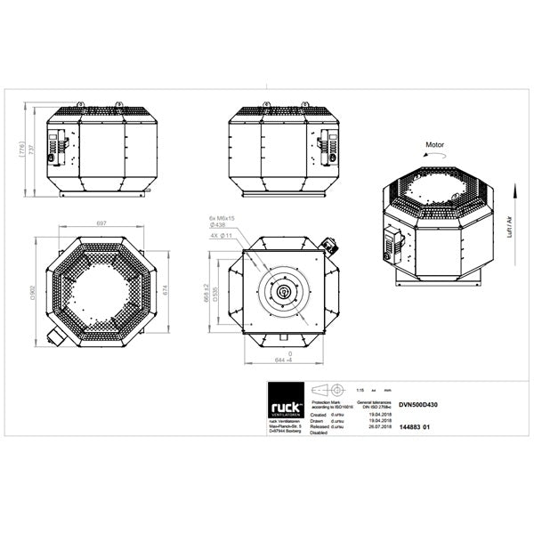 Dimensiuni ventilator de acoperis Ruck DVN 500 D4 30 — cod RUCK 144883