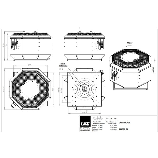 Dimensiuni ventilator de acoperis Ruck DVN 630 D4 30 — cod RUCK 144886