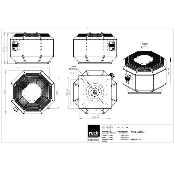 Dimensiuni ventilator de acoperis Ruck DVN 710 D6 30 — cod RUCK 144887