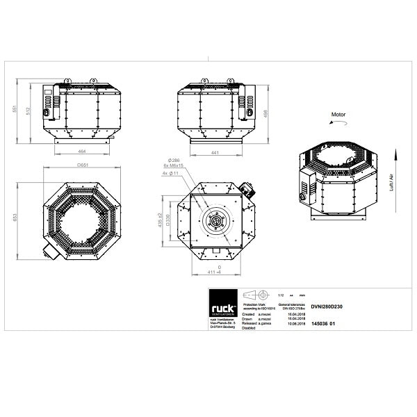 Dimensiuni ventilator de acoperis Ruck DVNI 280 D2 30 — cod RUCK 145036