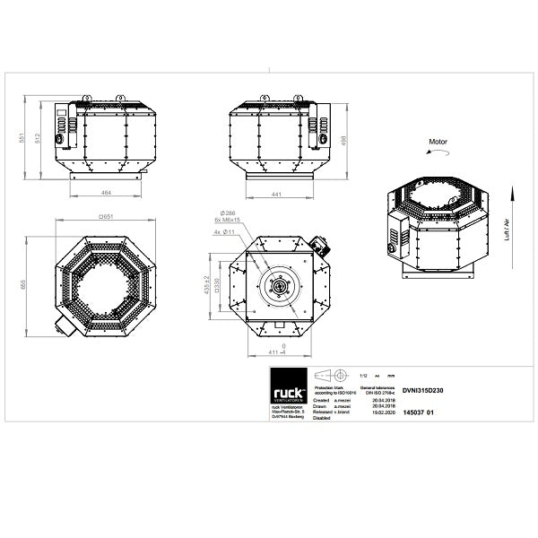 Dimensiuni ventilator de acoperis Ruck DVNI 315 D2 30 — cod RUCK 145037