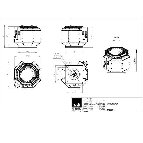 Dimensiuni ventilator de acoperis Ruck DVNI 315 D4 30 — cod RUCK 145038