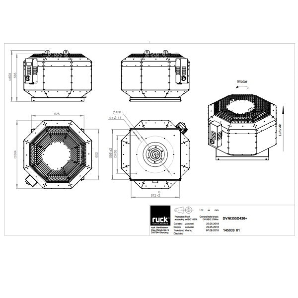 Dimensiuni ventilator de acoperis Ruck DVNI 355 D4 30 — cod RUCK 145039