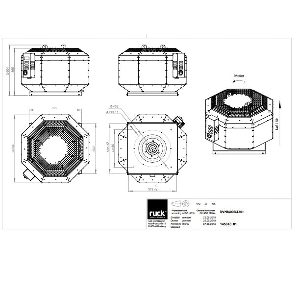 Dimensiuni ventilator de acoperis Ruck DVNI 400 D4 30 — cod RUCK 145040
