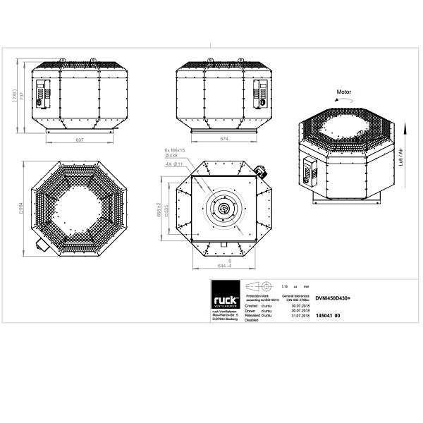 Dimensiuni ventilator de acoperis Ruck DVNI 450 D4 30 — cod RUCK 145041