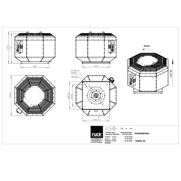 Dimensiuni ventilator de acoperis Ruck DVNI 500 D4 30 — cod RUCK 145042