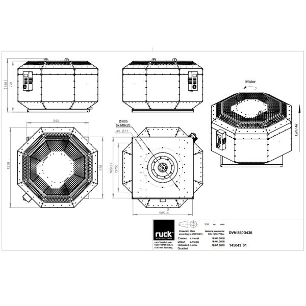 Dimensiuni ventilator de acoperis Ruck DVNI 560 D4 30 — cod RUCK 145043