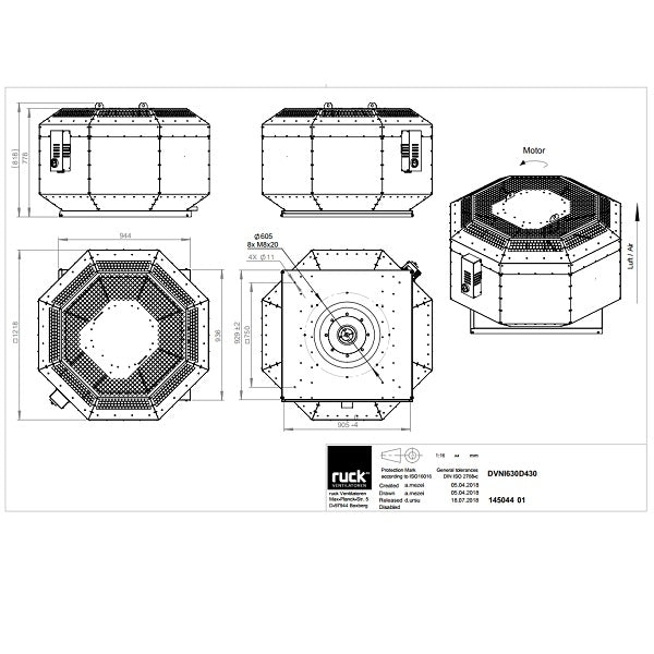 Dimensiuni ventilator de acoperis Ruck DVNI 630 D4 30 — cod RUCK 145044