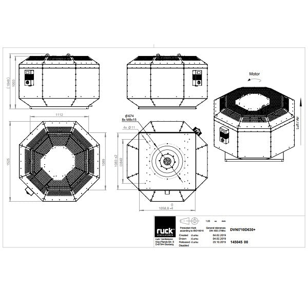 Dimensiuni ventilator de acoperis Ruck DVNI 710 D6 30 — cod RUCK 145045