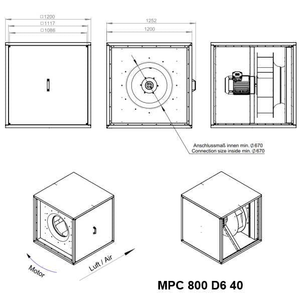 Dimensiuni ventilator hota Ruck MPC 800 D6 40 | Cod 150961