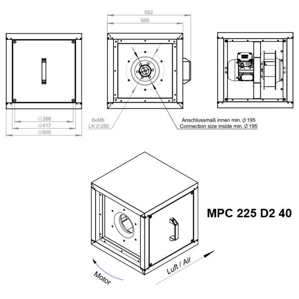 Dimensiuni ventilator hota Ruck MPC 225 D2 40 | Cod 157170