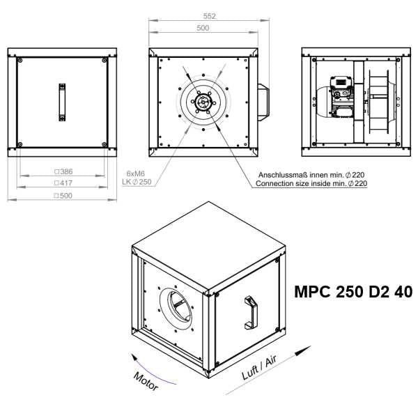 Dimensiuni ventilator hota Ruck MPC 250 D2 40 | Cod 157177