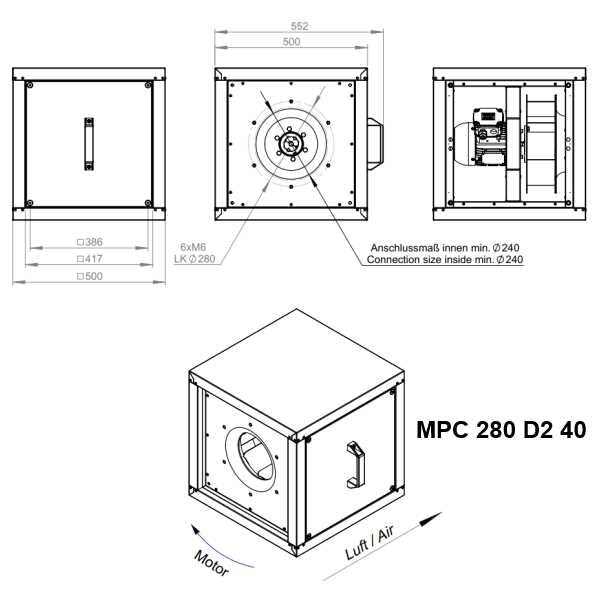 Dimensiuni ventilator hota Ruck MPC 280 D2 40 | Cod 157184